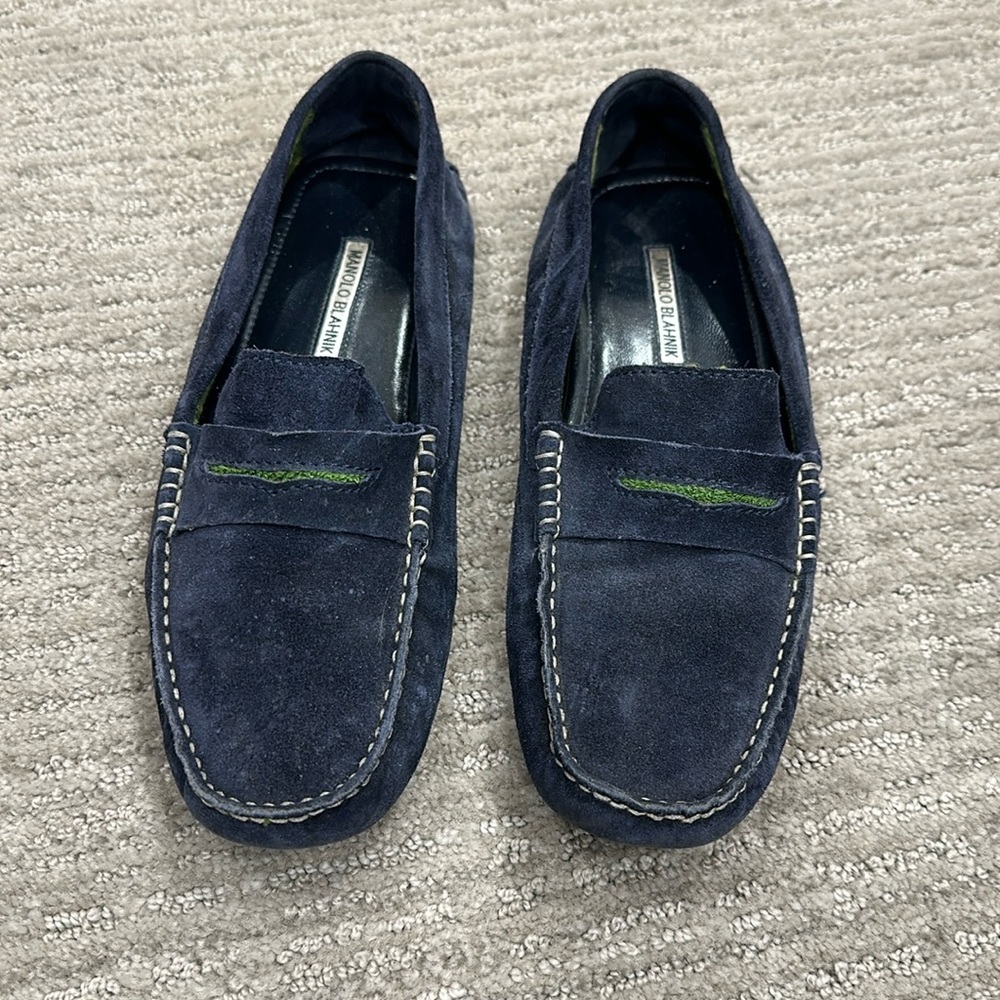 Manolo Blahnik navy suede loafer